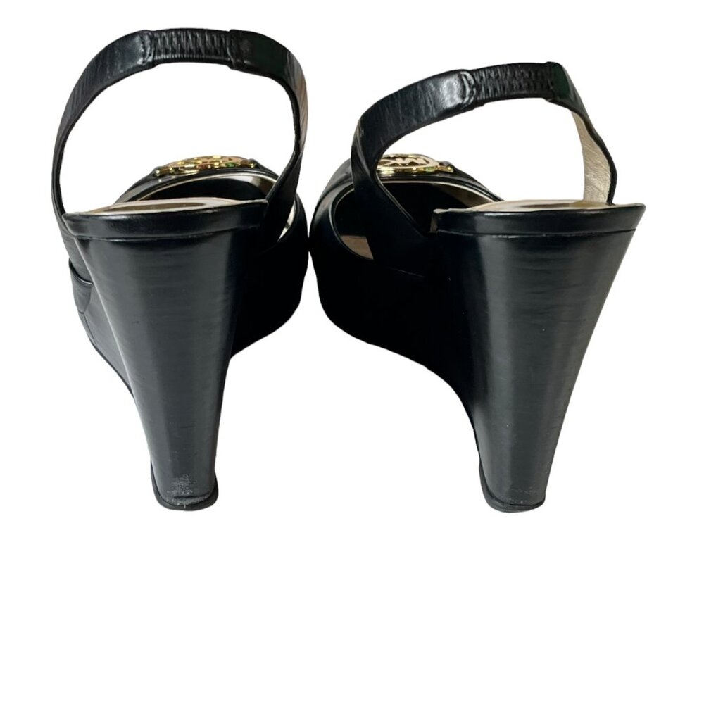 Michael Kors Women's Black Leather Wedge Slingback Heels Size 9.5M - Picture 7 of 10